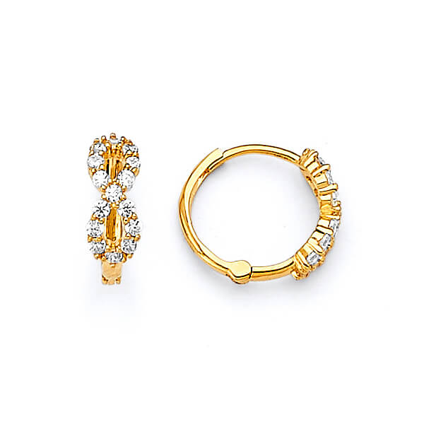 Huggie Earrings with White CZ in 14K Gold