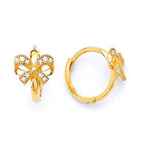 Ribbon Huggie Earrings with White CZ in 14K Gold
