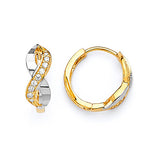 Huggie Earrings with White CZ in 14K Two-Tone Gold