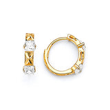 Huggie Earrings with White CZ in 14K Gold