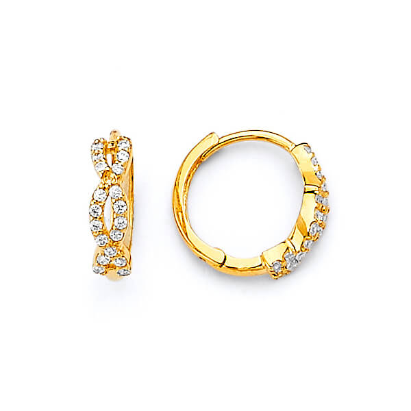Huggie Earrings with White CZ in 14K Gold