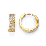 Huggie Earrings with White CZ in 14K Gold