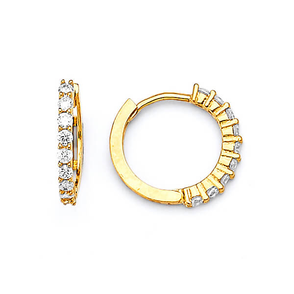 Huggie Earrings with White CZ in 14K Gold
