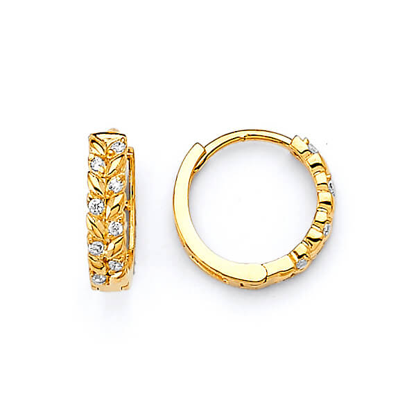 Huggie Earrings with White CZ in 14K Gold