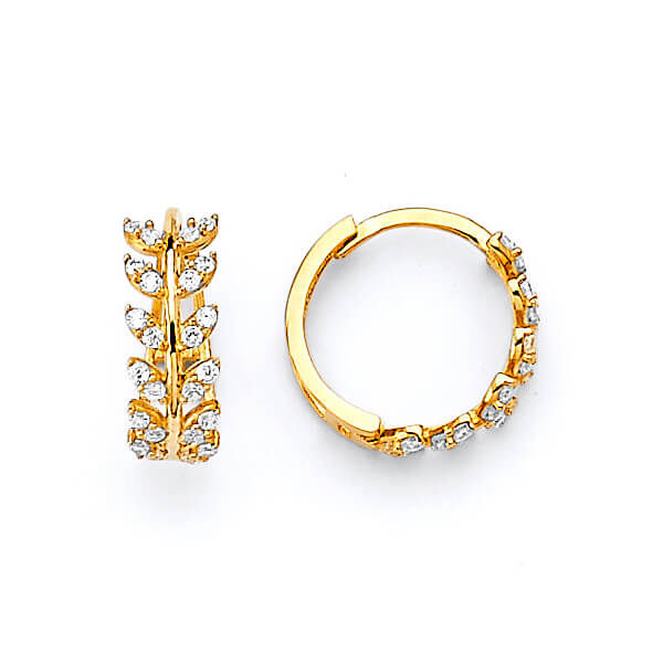 Huggie Earrings with White CZ in 14K Gold