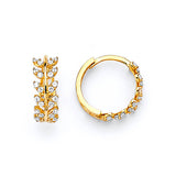 Huggie Earrings with White CZ in 14K Gold