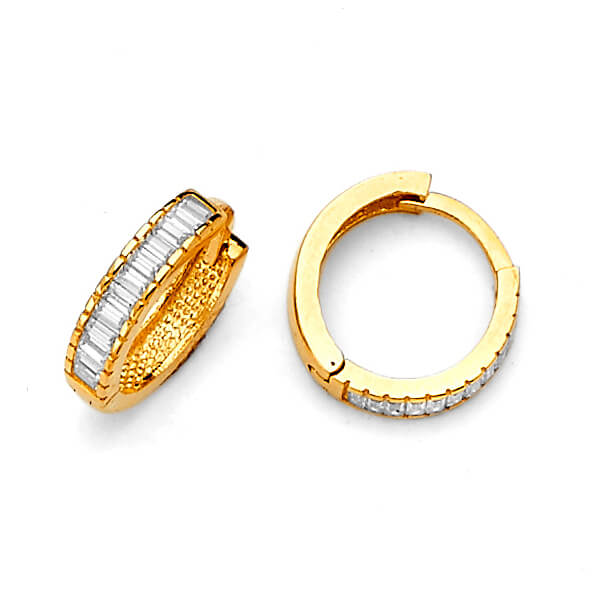Huggie Earrings with White CZ in 14K Gold