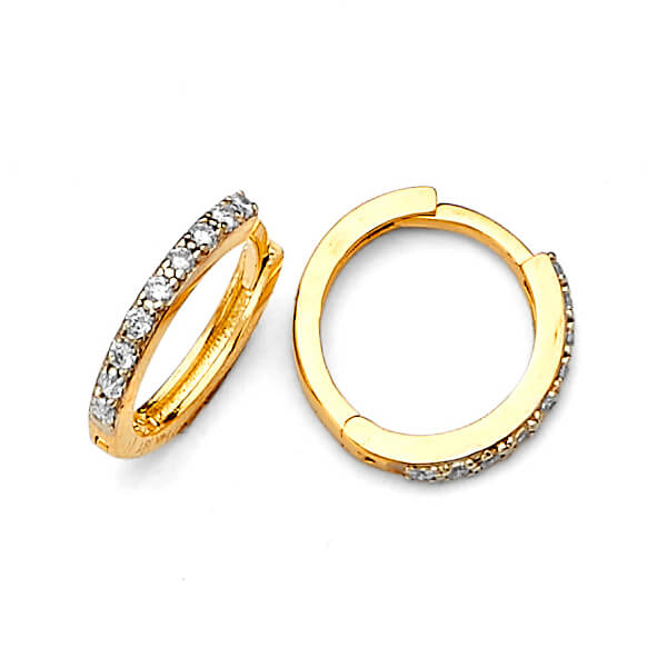 Huggie Earrings with White CZ in 14K Gold