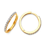 Huggie Earrings with White CZ in 14K Gold