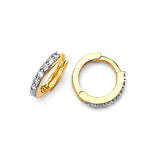 Huggie Earrings with White CZ in 14K Gold