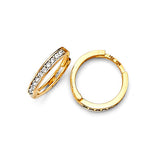 Huggie Earrings with White CZ in 14K Gold