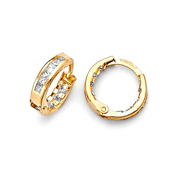 Huggie Earrings with White CZ in 14K Gold
