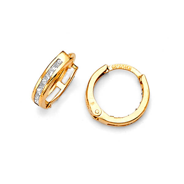 Huggie Earrings with White CZ in 14K Gold