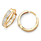 Huggie Earrings with White CZ in 14K Gold