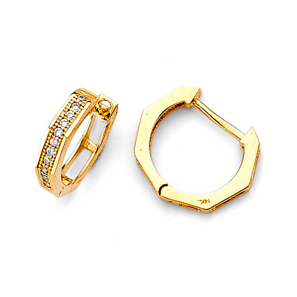 Huggie Earrings with White CZ in 14K Gold