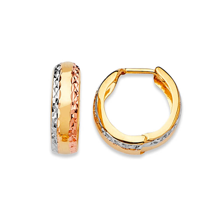 Huggie Earrings in 14K Tri-Color Gold