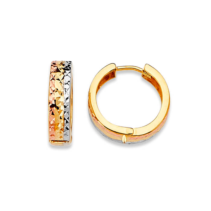 Huggie Earrings in 14K Tri-Color Gold