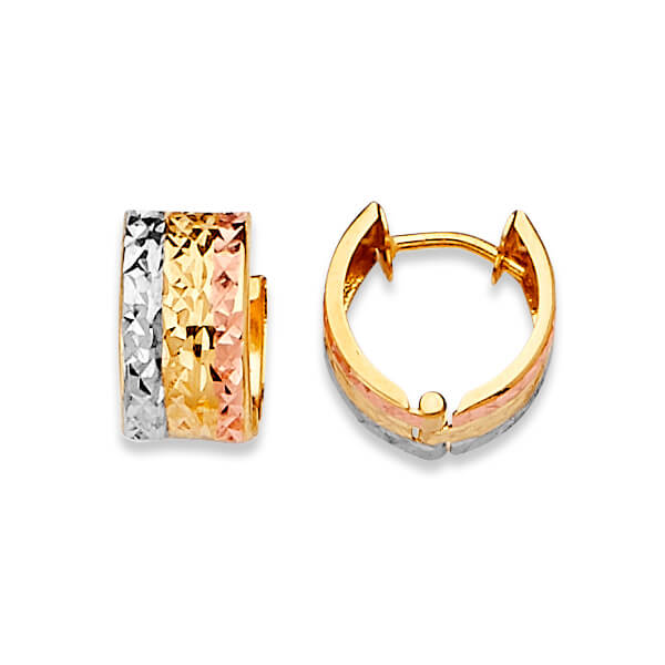Huggie Earrings in 14K Tri-Color Gold
