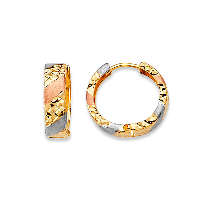Huggie Earrings in 14K Tri-Color Gold