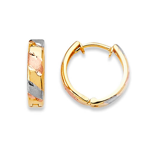 Huggie Earrings in 14K Tri-Color Gold