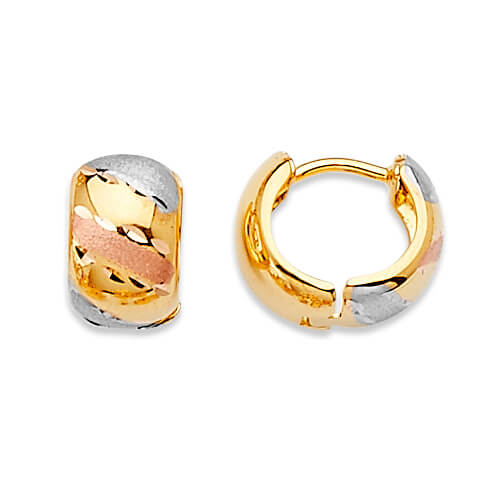 Huggie Earrings in 14K Tri-Color Gold