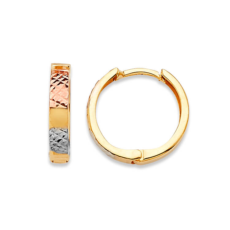 Huggie Earrings in 14K Tri-Color Gold