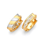 Huggie Earrings with White CZ in 14K Two-Tone Gold