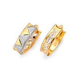 Huggie Earrings with White CZ in 14K Two-Tone Gold