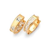 Huggie Earrings with White CZ in 14K Two-Tone Gold