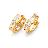 Huggie Earrings with White CZ in 14K Two-Tone Gold