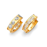 Huggie Earrings with White CZ in 14K Two-Tone Gold