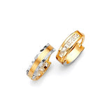 Huggie Earrings with White CZ in 14K Two-Tone Gold
