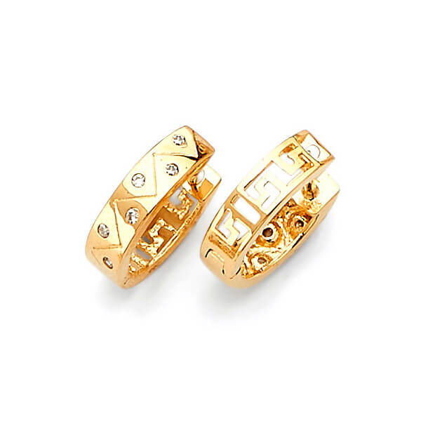 Huggie Earrings with White CZ in 14K Gold