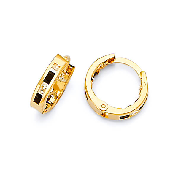Huggie Earrings with Black & White CZ in 14K Gold