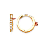 Huggie Earrings with White CZ in 14K Two-Tone Gold