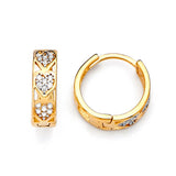 Heart Huggie Earrings with White CZ in 14K Gold