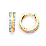 Huggie Earrings with White CZ in 14K Two-Tone Gold