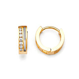 Huggie Earrings with White CZ in 14K Two-Tone Gold
