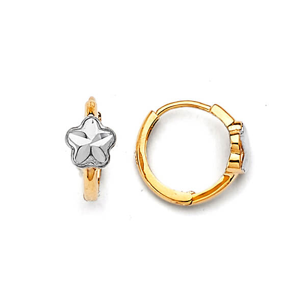 Flower Huggie Earrings in 14K Two-Tone Gold