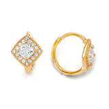 Huggie Earrings with White CZ in 14K Gold
