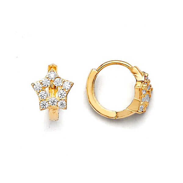 Star Huggie Earrings with White CZ in 14K Gold