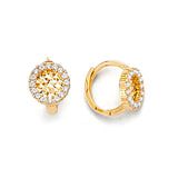 Huggie Earrings with White CZ in 14K Gold