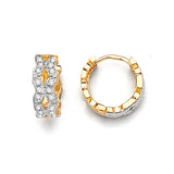 Huggie Earrings with White CZ in 14K Two-Tone Gold
