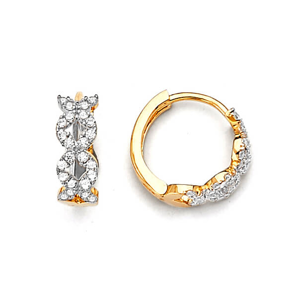 Huggie Earrings with White CZ in 14K Two-Tone Gold