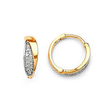 Huggie Earrings with White CZ in 14K Two-Tone Gold