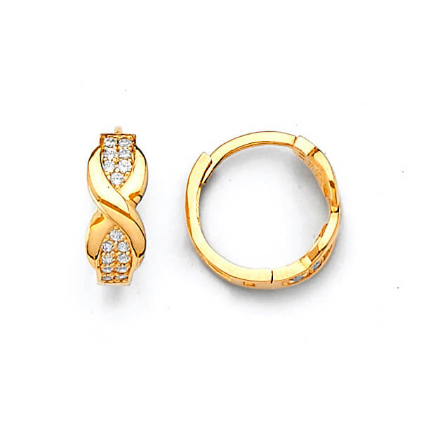 Huggie Earrings with White CZ in 14K Gold