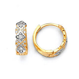 Huggie Earrings with White CZ in 14K Two-Tone Gold