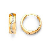 Huggie Earrings with White CZ in 14K Gold