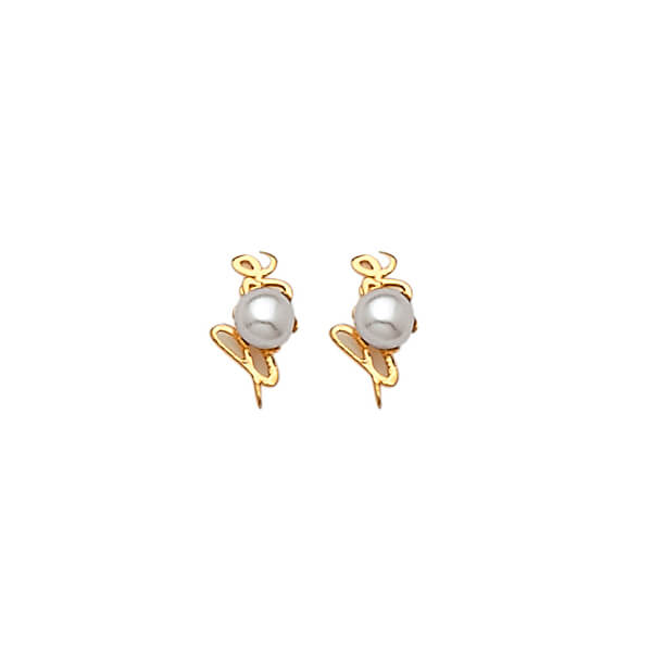 Stud Earrings with Pearl in 14K Gold and Screw Backing
