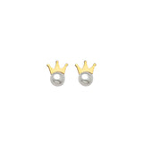 Tiara Stud Earrings with Pearl in 14K Gold and Butterfly Backing